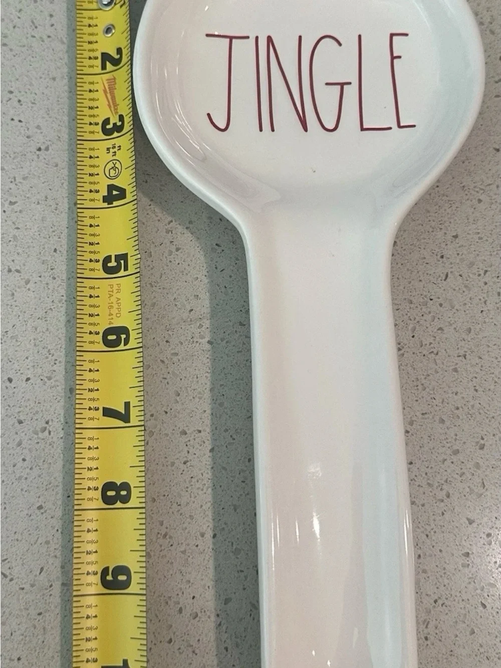 Rae Dunn White Ceramic Spoon Rest with Red 'JINGLE' Lettering